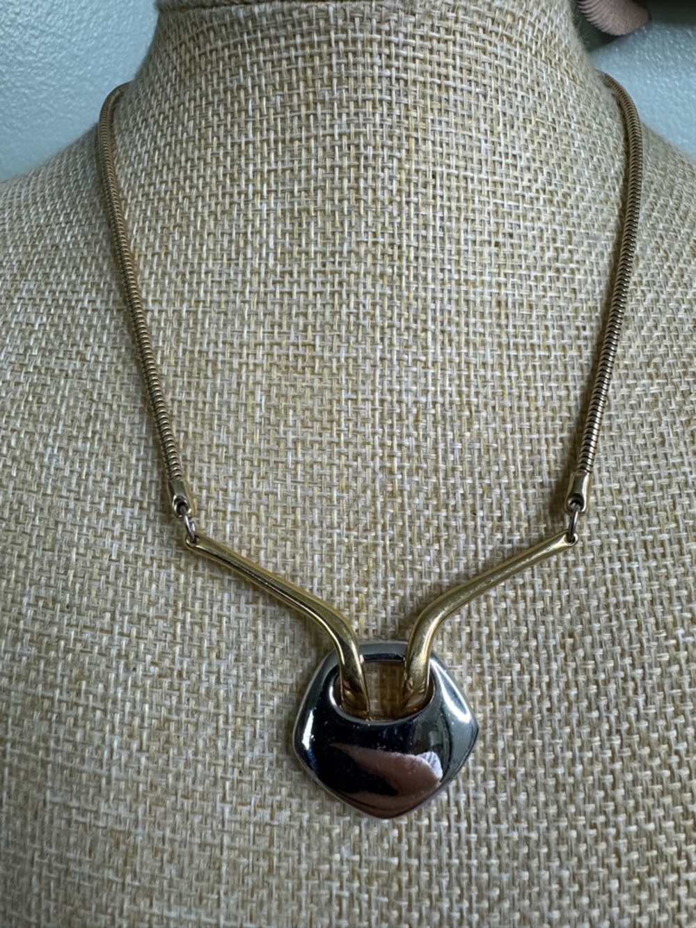 Two-Tone Gold and Silver Vintage Geometric Choker Necklace